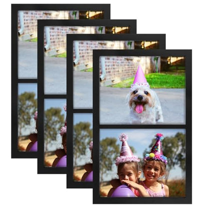 Golden State Art, 8x10 Double Picture Frame, Display Two 8x10 Photos(Black) | Solid Wood- Real Glass for Wall Mounting (Black, 4 Pack) - color: Black, size: 2 Openings 8x10 (4 Pack)