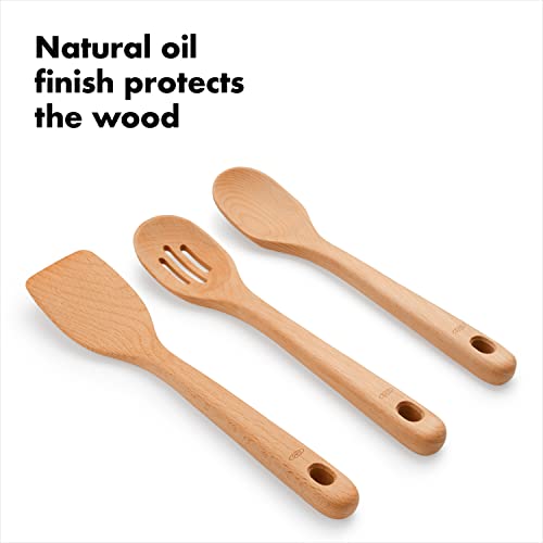 OXO Good Grips Wooden Utensil Set for Cooking, 3-Piece | Solid Beechwood Spoon, Slotted Spoon, And Turner, Heat-Resistant, Comfortable Non-Slip Grip, Everyday Cooking - style: Utensil Set