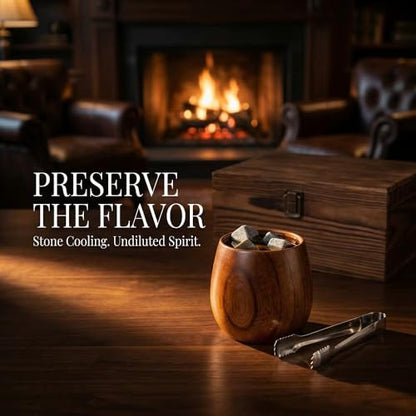 Charred Wooden SignatureHour Whiskey Glasses Wooden Set with Premium Whiskey Stones – Perfect Birthday, Anniversary, Bachelor for Men