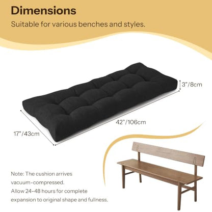 Bench Cushions for Indoor Furniture 42"X17"X3", 1 PC, Black | 3"/8 cm Thick, Soft Non-Slip Window Seat Cushion, Tufted Bench Seat Cushion for Dining, Piano Benches and Window Seats - color: Black