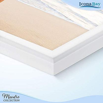 Combination White Picture Frames Set - 10 PC (Five 4x6, Three 5x7, Two 8x10), Classy Contemporary Style, Maestro Collection for Wall Gallery | Icona Bay Mixed Photo Frames - Glass Cover Sheet - Classy Contemporary Style - Wall Gallery, Collage - Table Top