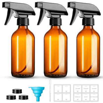 GIVAMEIHF 8oz Amber Glass Spray Bottles,3 Pack Glass Spray Bottles Refillable Empty Bottle with Adjustable Nozzle,Spray Bottle for Essential Oils,Cleaning Solutions,Pets,Hair Mister,Gardening - color: Amber-3 Pack
