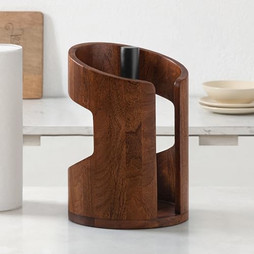 Anji Mountain Wooden Paper Towel Holder with Metal Holder, Holder Stand for Kitchen Roll Organizer & Kitchen Dining Table Home Décor, Countertop Fits Jumbo & Mega Rolls - Walnut/Black, Arc Hold - color: Walnut / Black