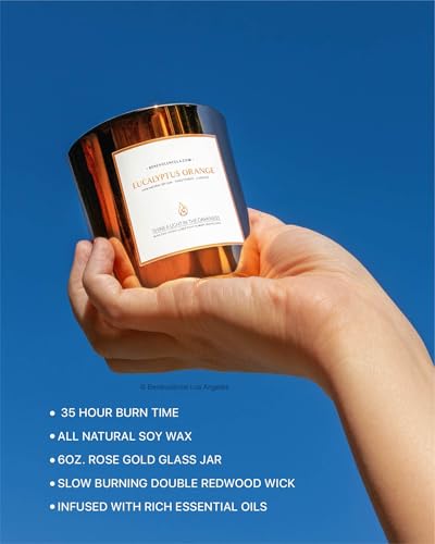 Benevolence LA Premium Eucalyptus Orange Scented Candle – Long-Lasting, 45-Hour Burn – Luxury Natural Soy Wood Wick Candle for Home – Aromatherapy & Room Decor – 8oz - size: 8 oz - 1 wick