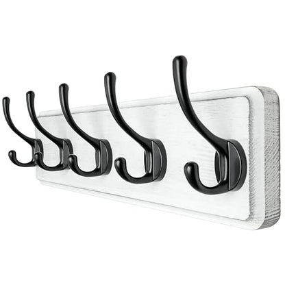 Coat Rack Wall: Patented, Heavy-Duty, 17.4" Long 5-Double-Hooks Wooden Wall Mounted Coat Rack Coat Hanger Hook Rail for Winter Coats Hat Jacket Clothing, White & Black - color: White & Black, size: L=17.4" (1pcs)