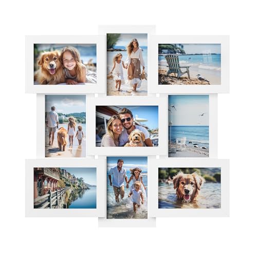 SONGMICS Collage Picture Frames, 4x6 for Wall Decor, Multi Family Photo for Gallery Decor, Glass Front, Set of 9, Cloud White URPF029W01 - color: Cloud White, size: 9 Pack