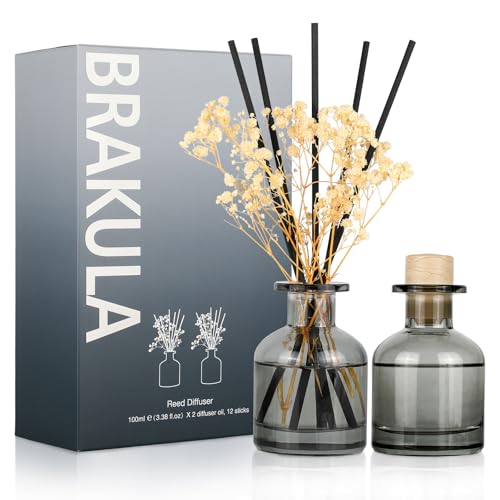 Brakula 2 Pack Reed Diffuser, Fresh Linen + Lavender Eucalyptus, 3.38 fl oz | 3.38 fl oz Each Pack, Home Fragrance With 12 Sticks, Shelf Decor, reed diffusers for home - size: 7.0oz(200ml)