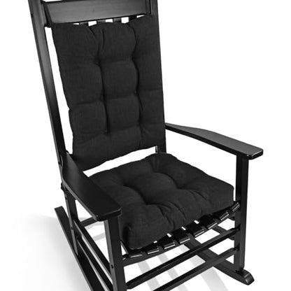 BUYUE Chair Cushion Set for Rocking Chair, Back Pillow & Seat Cushion with Ties, Original Woven Fabric Non-Slip Chair Pads for Elderly Sitting, Black - color: Black