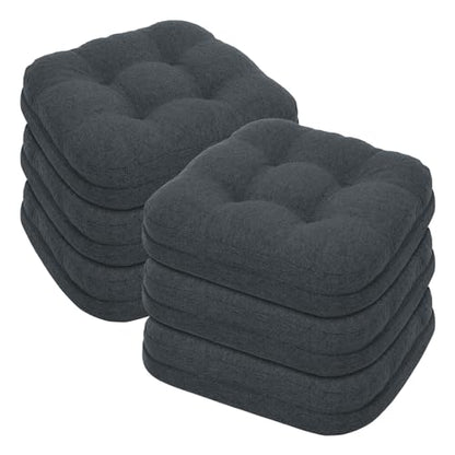 baibu Set of 6 Dining Chair Cushions, Dual-Layer Patent Design Memory Foam Kitchen Chair Cushions, Non-Slip Seat Pads with Ties, 16.5 x 16.5 x 3.5in, 6 Pack, Charcoal Grey - color: Charcoal Grey, size: 6 Count (Pack of 1)