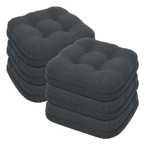 baibu Set of 6 Dining Chair Cushions, Dual-Layer Patent Design Memory Foam Kitchen Chair Cushions, Non-Slip Seat Pads with Ties, 16.5 x 16.5 x 3.5in, 6 Pack, Charcoal Grey - color: Charcoal Grey, size: 6 Count (Pack of 1)