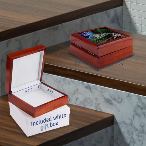 3dRose Initial Letter V- Beautiful Peacock Feather Letters and Numbers Jewelry Box 7 x 7 inch with 4 inch tile