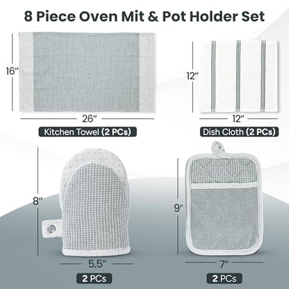 Casa Platino 8-Piece Mini Oven Mitt & Pot Holder Set – 500°F Heat Resistant with Silicone Grip, Includes 2 Kitchen Towels & 2 Dish Cloths for Drying – Non-Slip, Durable, Machine Washable – Grey - color: 05: Oven Mitts - Grey, size: Oven Mitt Set - 8 Pack