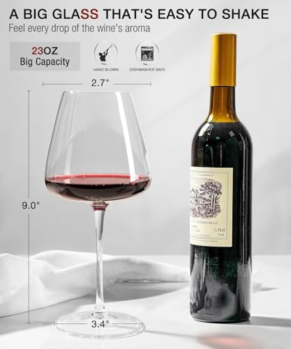 OJA Wine Glasses Set, Crystal Hand Blown Red Wine Glass Set of 2, 23 oz | Long Stem, Unique Large Design, Best for Wine tasting, Birthday, Christmas, Anniversary - style: Set of 2-23oz