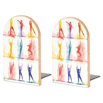 Book Ends for Shelves Heavy Duty Non-Slip Wooden Bookends with Metal Base Modern Decorative Wooden Book Holders Gymnastics Game Book Stopper for Home Office And Library,Books Shelf Holder Organizer Ac