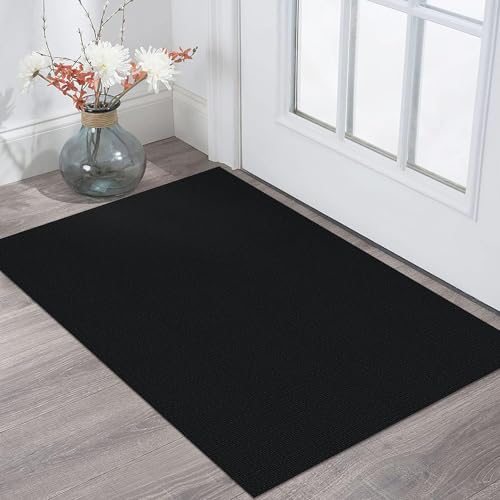 KOZYFLY 2x3 Washable Indoor Door Mat, Non Slip Woven Entryway Rug, Black | Braided cotton throw rug with rubber backing for entryways, front doors, kitchens, foyers and high-traffic indoor spaces - color: Black, size: 2' x 3' (Rectangular)