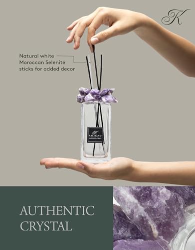 KALIFANO Luxury Glass and Amethyst Crystal Diffuser with Decorative Selenite Reeds - Premium Fragrance/Aroma Diffuser Bottle with Healing Effects (Essential Oils Not Included) - color: Amethyst