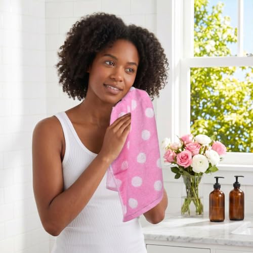 Jacquotha 2-Piece Pink Hand Towels (Polka Dot), Cotton Face Towel, 13"x29" | Cute Cotton Kitchen & Bathroom Towels, Classic Aesthetic Decor