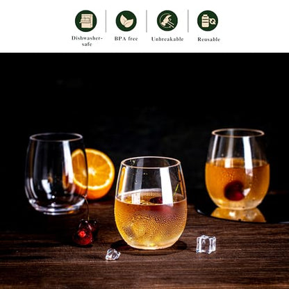 18oz Clear Stemless Wines Cups (Set of 6), Shatter-Proof Acrylic Glasses Drinkware, Reusable Plastic Bar Glasses, BPA-Free, Dishwasher-Safe - color: Clear