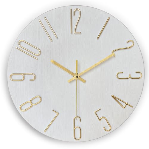 AIRUIFU Wall Clock 12 Inch Silent Non-Ticking Modern Clocks Battery Operated - Analog Small Classic for Office, Home, Bathroom, Kitchen, Bedroom, School, Living Room (White) - color: White