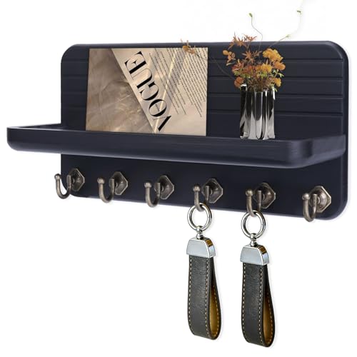 Key Holder for Wall, Mail Organizer Wall Mount with 6 Hooks Wooden Hanging Key Rack for Home Decor, Hallway, Entryway (Black) - color: Black