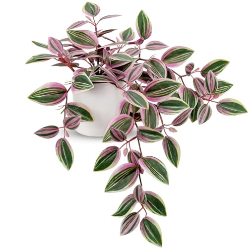 GnFlus Fake Plant, Silk Faux Pothos Ivy Pink Plant Indoor in Pot | Ceramic Pot Included, Realistic Silk Fake Plants Indoor, Artificial Plants for Hanging, Lush Trailing Fake Pothos - color: Pink-ceramic Pot