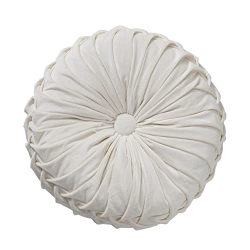 MOJUN Velvet Throw Pillow - Round, Pleated, Filled - Home Decorative Pillow for Couch, Chair, Bed, Car, Floor (White, 14inch) - color: B White