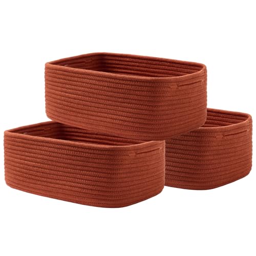 KALLAX Small Woven Storage Basket for Organizing, 13.5x9.5x5 inches, 3 Pack | Shelf baskets for closet organization, toy storage and home decor, Perfect as empty gift baskets for holidays, Rust Red - color: Rust Red, size: 13.5"L x 9.5"W x 5"H
