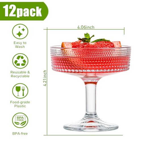 12 Pcs Martini Glasses, 6.7oz Crystal Champagne Tower, Art Deco Hobnail Coupe Glasses, Stem Cocktail Glassware Set, Margarita Cups, Heavy Base Bar Glassware for Martini, Gimlet, Manhattan - style: Hobnail Style