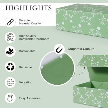 LFBOX Green Leaves Gift Box with Magnetic Lids 5 Pack | Large Bridesmaid Groomsman Proposal Boxes,13.8x8.3x4.4 in, Collapsible Rectangle Storage Box Bulk - color: Green Leaves, size: 1 Count (Pack of 5)