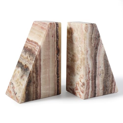 Natural Onyx Bookends for Shelves, Decorative Bookends for Heavy Books, Non-Slip Heavy Duty Book Stopper for CD/Movies, Aesthetic Decorative Book Ends for Bookshevles Table Home Decor - color: Onyx