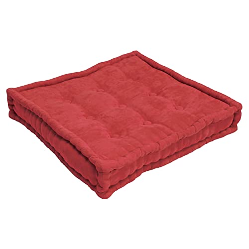 Blazing Needles Button-Tufted Microsuede Square Floor Pillow, 25", Cardinal Red - color: Cardinal Red