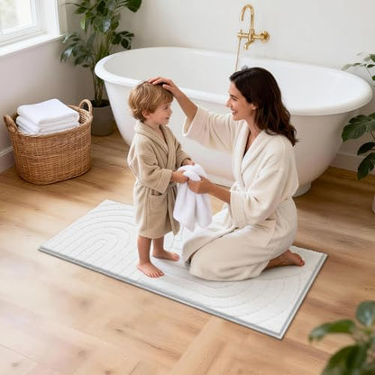 Pauwer Bathroom Rugs Sets 5 Piece, Absorbent Non Slip Bath Mat Set, White | Machine Washable, Microfiber Plush, Quick Dry Runner, U Shaped Contour Toilet Rugs, Shower Mats and Toilet Lid Cover - color: White