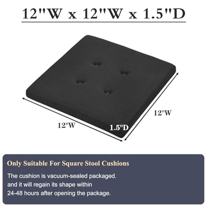 baibu 12 Inches Memory Foam Square Stool Cushions with Ties, Dual-Layer Design Breathable Square Chair Pads Seat Cushions with Non-Slip Bottom - One Pad Only (12", Black) - color: Pure Black, size: 12x12x1.5 Inch (Pack of 1)