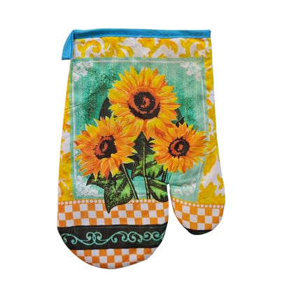 PXIYOU Oven Mitts and Pot Holders 6pcs Set, Sunflower 2 Dish Towels 2 Farmhouse Cooking Mittens Oven Glove 2 Potholder Heat Resistant BBQ Gloves for Kitchen Baking Cooking Grilling Microwave