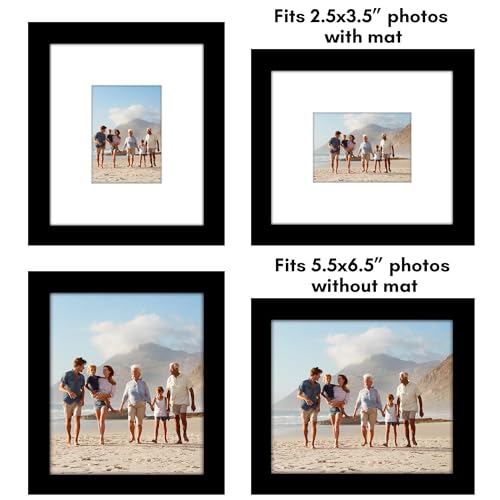 Americanflat 5.5x6.5 Picture Frame 2-Pack - Matted to 2.5x3.5 - Black | Slim Molding construction, Polished plexiglass front, wall or tabletop display with included easel, triangle hangers included - color: Black, size: 5.5x6.5