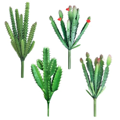 4 Pcs Artificial Cactus Succulents Plants | artificial cactus, fake cactus, Realistic Fake cacti have different shapes and styles for Home Garden Party Decor - color: Cactus Green
