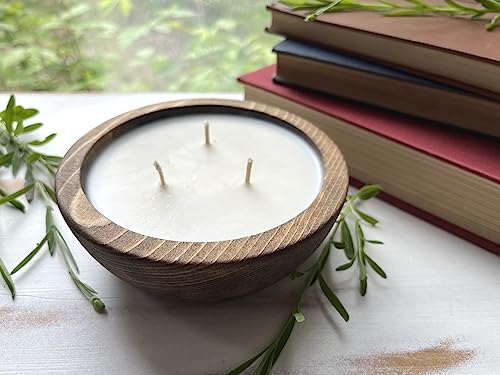 Bonneville Handmade Candles / 5 1/4" x 2" Hand Poured Wood Bowl Candle, 3 Wick/Dough Bowl/Up to 25 Hour Burn Time / 100% Soy Wax/Scented/Rustic/Holiday (Unscented)
