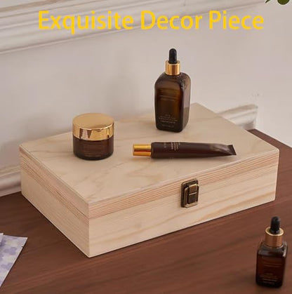 Wooden Box with Hinged Lid - 8x6x3 Inch Unfinished Wood Box for Crafts DIY | Plain Natural Solid Pine Storage Box with Clasp for Jewelry, Art Supplies, Keepsake Desk Organization and Gift Decor