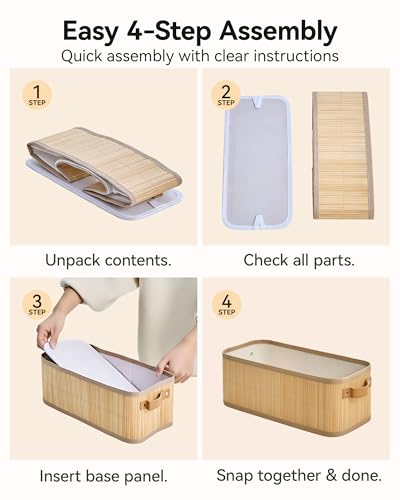 Narrow Storage Bins, Small Basket for Closet and Shelves, Bamboo Toilet Paper Storage Organizer with Handles for Countertop-Bathroom-Home Decor, 2-Pack