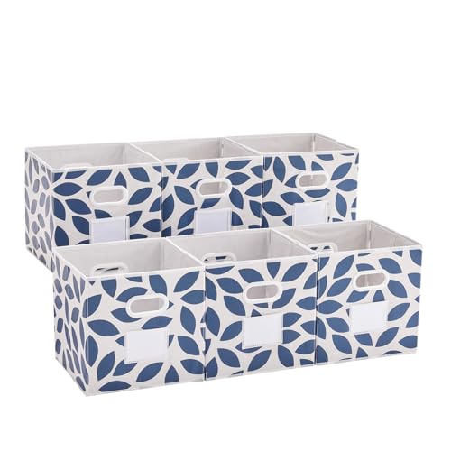 MAX Houser 6 Pack Foldable Fabric Storage Bins with Handles, Blue 12 inch | foldable cube storage bins with dual carry handles. 12"x12"x12" size fits cube closet organizers.Closet & Bedroom Organizer - color: 2 blue
