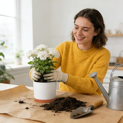 3 Pack Cylinder Planter Set 10/9/8 Inch White Indoor Plant Pots | Modern flower pots with drainage holes and saucers. For outdoor garden, succulent, nursery, and house plants. - color: White-brown