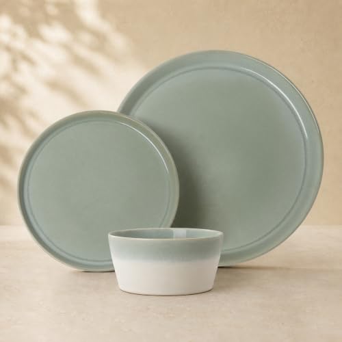 Dinnerware Sets for 4, Ceramic Plates and Bowls Set, Modern Artisan Dish Set, Microwave & Dishwasher Safe Dishware Set, Chip & Scratch Resistant Dinner Sets, Gradient Green - color: Gradient Green, size: Service for 4-12Pcs