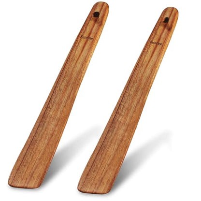 2 Pack Teak Wood Spatula, 12 Inch Wooden Spoons for Cooking, Sourdough Starter, Flat Steak Turner, Dough Whisk Spurtle Baking Utensil, Heat Resistant Spatulas for Cast Iron Flipping, stirring, Turning - size: Flat Spatulas