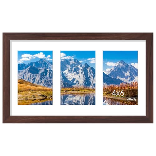 Vittanly 8x14 Collage Picture Frame for Wall Mounting, Brown | Displays 3Pcs 4x6 Pictures with Mat or 1Pc 8x14 without Mat, Picture Frames Collage Wall Decor, 1 Pack - color: Brown, size: 8x14