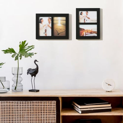 4x6 2-Opening Collage Frame Black Wood | Two 4x6 openings, shatter-resistant glass, tabletop & wall mount - size: 4x6 - 2 Opening