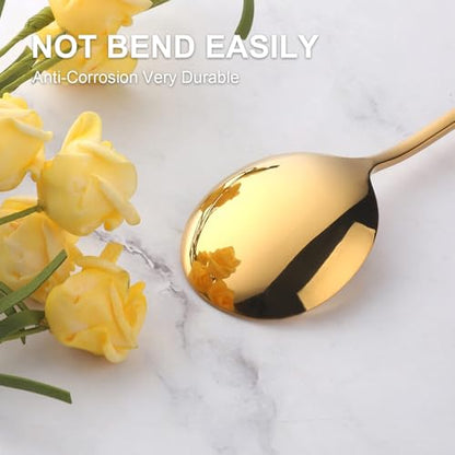 Round Stainless Steel Bouillon Spoons Soup Spoon, Gold Stainless Steel Large, Heavy-Weight Deep Bowl Spoon Set, Dinner Metal Spoons Set Grain Dessert Milk, Set of 4 - size: 4 pcs Gold