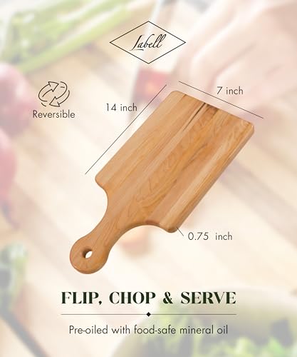 Labell Canadian Maple Wood Cutting Board with Handle, 7 x 14 x 0.75 in | Small, Multi-Purpose Charcuterie Board, Flat Paddle, for Meat, Cheese, Veggies - size: Small (7" x 14")