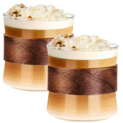 PARACITY Espresso Cups Set of 2, 14 oz Borosilicate Glass, Wooden Rings | Clear cups fit espresso machines for espresso shots, coffee, tea and latte; removable wooden rings help limit heat transfer - size: 14 Ounces (2 pack)