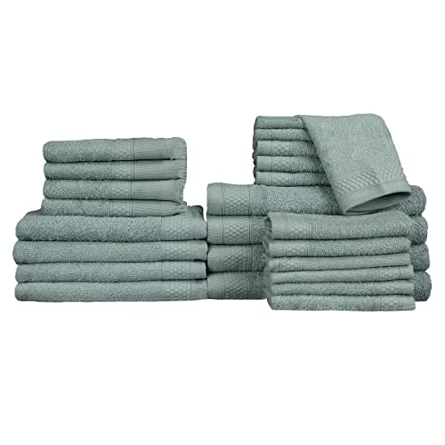 Baltic Linen Multi Count 100% Cotton Towel Set - 4 Bath Towels, 4 Hand Towels, 4 Fringed Fingertips, 12 Washcloths Blue Haze 24-Piece Set - color: Blue Haze, size: 4 Bath Towels, 4 Hand Towels, 4 Fringed Fingertips, 12 Washcloths