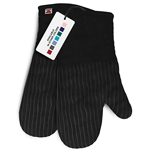 Silicone Oven Mitts - Black Set of 2-12.5" - Heat Resistant to 536 F / 280 C Kitchen Gloves - Professional Grade Protection Hot Cooking Baking - color: Black